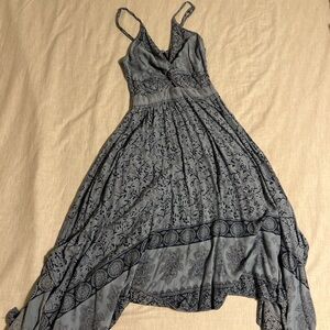 Blue Floral Western Midi Dress